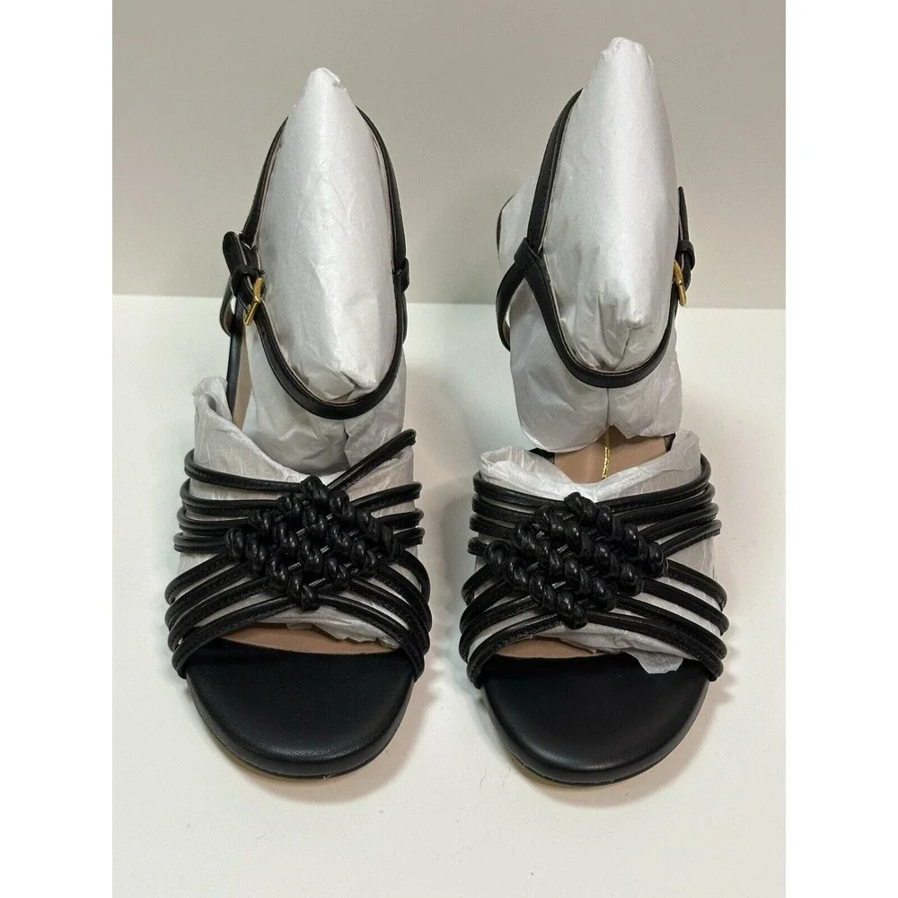 Cole Haan, Jitney Knot Wedge Sandals, Black Leather, Size‎ 8B